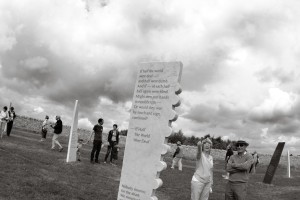 Marble carved lettered standing stone by Martin Cook and Gary Breeze