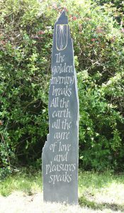 Hand carved riven Welsh slate standing stone by Martin Cook