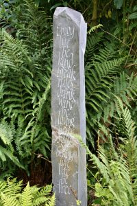 Welsh riven slate Enjoy Life standing stone carved , design and written by Martin Cook
