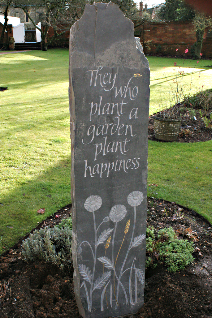 Hand carved Welsh slate standing stone